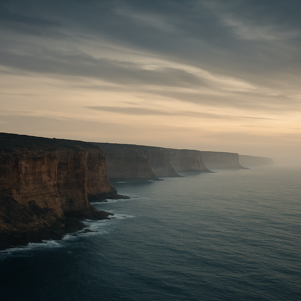 Australian coastal escarpment at dusk